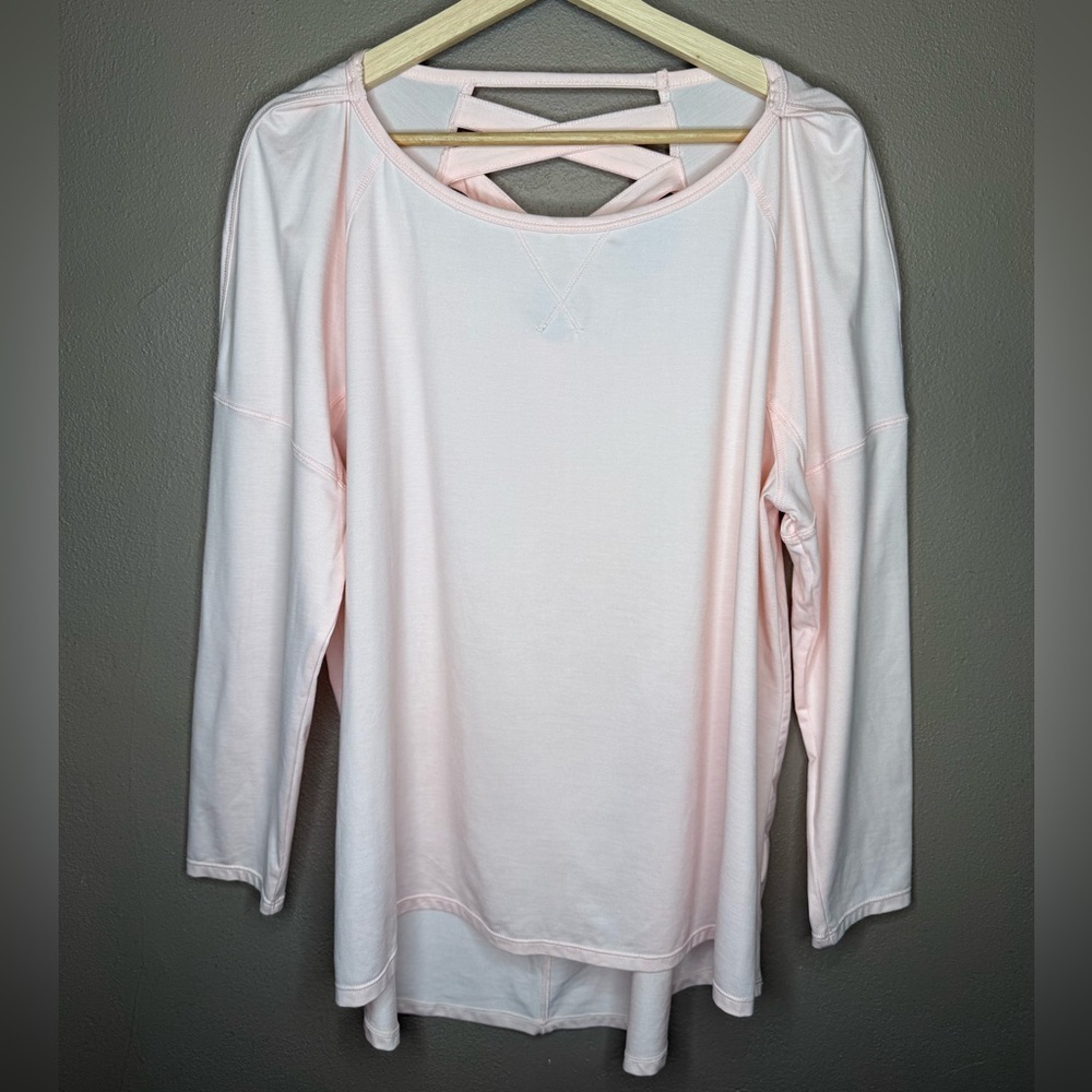 Apana Light Pink Women's 1X Activewear Top Criss-Cross Back Sport Soft&Stretchy